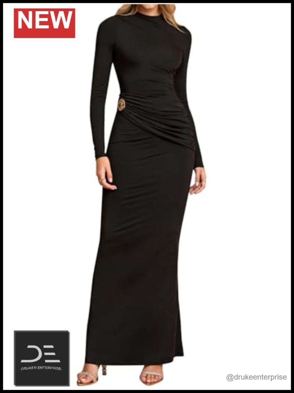 URyiao Women's Long Sleeve Formal Wedding Guest Bodycon Maxi Dress
